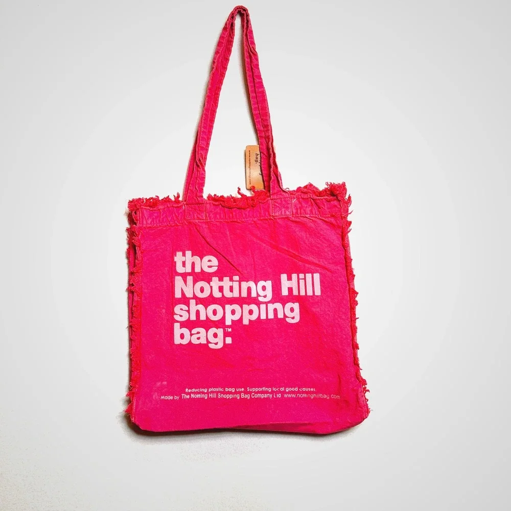 The Notting Hill Shopping Bag Tote Unisex OS Pink Frayed Edge Canvas Puff Print